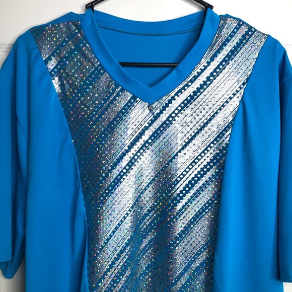 Weissman Adult Size XL Blue Shiny Metallic Design Shirt, Dance Recital Show - Picture 3 of 7